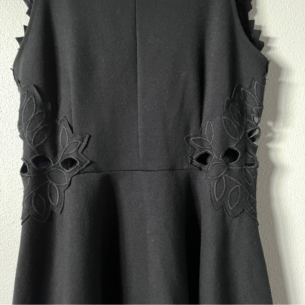 Free People Cha Cha Ponte Knit Black Fit & Flare Dress with Lace Cutout Detail - Picture 6 of 16